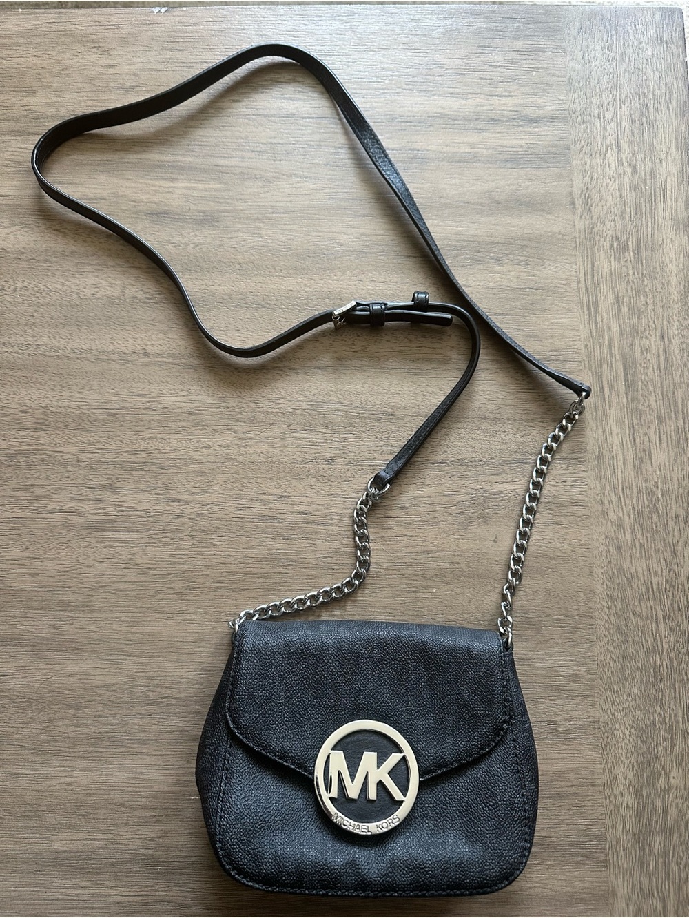 Michael Kors Black Leather MK Medallion Crossbody Bag
